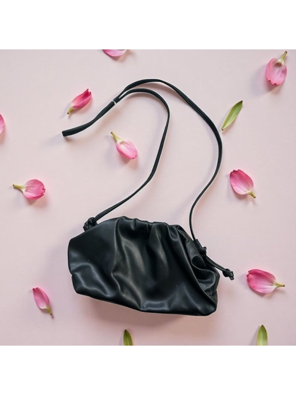 BLACK Ruched Clamshell Structured Crossbody Bag
